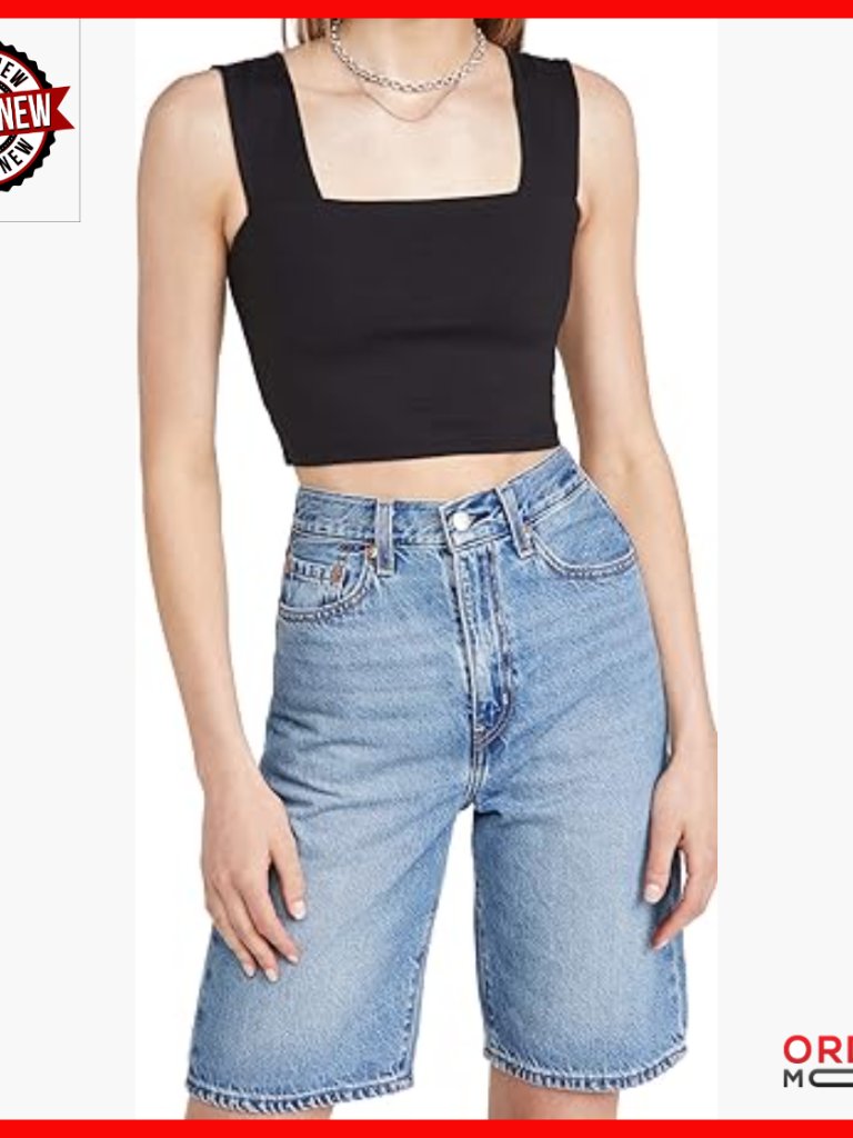 Fitted Ponte Crop Top With Wide Straps, Square Neck, Medium Weight